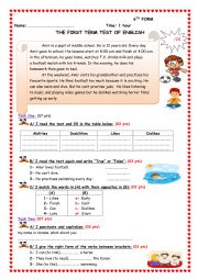 English Worksheet:  A test for 6th form  primary school 