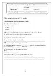 English Worksheet: mid term test 1 first form