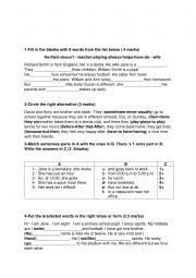 English Worksheet:  7 th form Mid term test 1