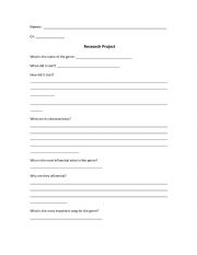 English Worksheet: Music Genre Research Project