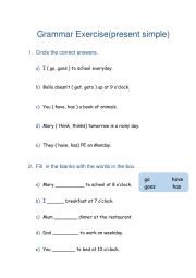 English Worksheet: Grammar Exercise(Present simple)