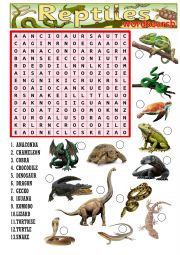 English Worksheet: Reptiles wordsearch for kids