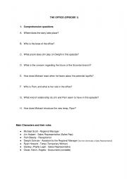 English Worksheet: The Office (Episode 1)