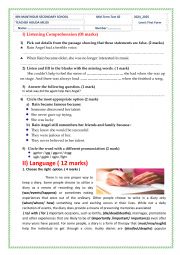 English Worksheet: mid term test 2 first form