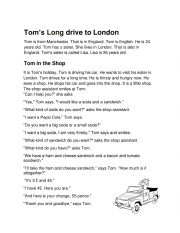 English Worksheet: Toms Long Drive to London