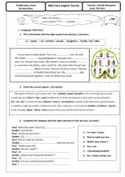English Worksheet: mid term test 8th form