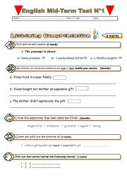 English Worksheet: Mid term test n1 3rd year listening comp