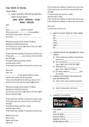 English Worksheet: SONG: DIE WITH A SMILE - BRUNO MARS