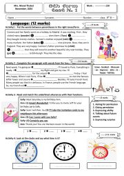 English Worksheet: Mid term test 1 8th form 2024-2025