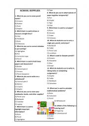 English Worksheet: School supplies multiple choice worksheet