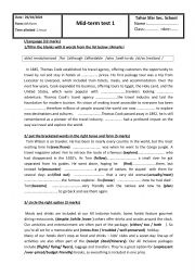English Worksheet: bac mid -term test 1