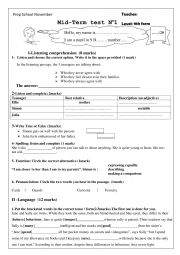 English Worksheet: Mid term test n 1 9th graders