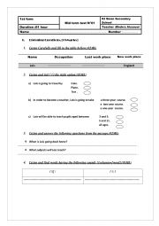 English Worksheet: mid term test n1 1st form