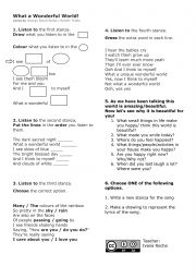 English Worksheet: What a wonderful world