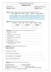 English Worksheet: diagnostic test