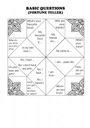 English Worksheet: Basic questions-fortune teller