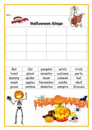 English Worksheet: halloween bingo