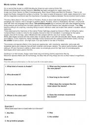 English Worksheet: Reading comprehension: Movie review Avatar