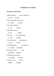 English Worksheet: Adjective or adverb