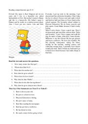 English Worksheet: Reading comprehensin 