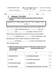 English Worksheet: MID TERM TEST 1 