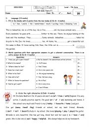 English Worksheet: end ofterm Test n1 7th form