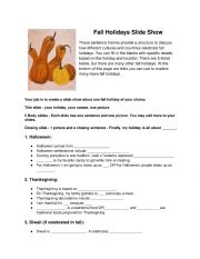 English Worksheet: Fall Holidays Slide Show
