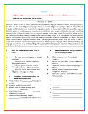 English Worksheet: LANGUAGES OF MEXICO