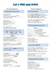 English Worksheet: Miley Cyrus� songs