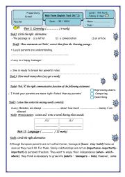 English Worksheet: 9th Form Mid-Term Test 1