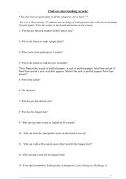 English Worksheet: Record Guinness in the class