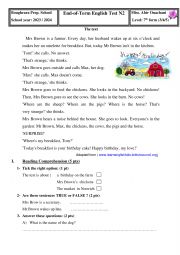 English Worksheet: test 7th form