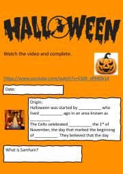 English Worksheet: Halloween history