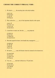 English Worksheet: 13 EASY PHRASAL VERBS