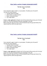 English Worksheet: The best job in the world
