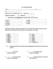 English Worksheet: WH questions quizz test 