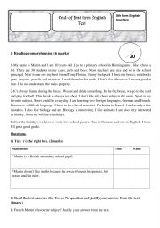 English Worksheet: MID TERM TEST N1 FOR 8TH FORMERS