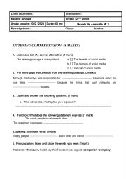 English Worksheet: Mid term 1 test second form