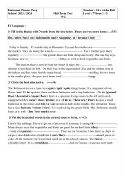 English Worksheet: 7�th form mid term test 1