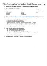 English Worksheet: Adam Ruins Everything: Why You Don’t Need 8 Glasses of Water a Day