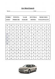 English Worksheet: Car Word Search