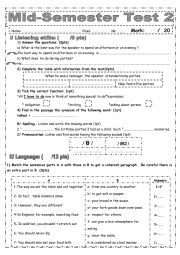 English Worksheet: Mid-Term Test 2 8th Form