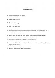English Worksheet: Forrest Gump Questions