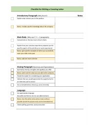 English Worksheet: Checklist for writing a cover letter
