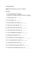 English Worksheet: So and Neither