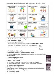 English Worksheet: European Day of Languages Scavenger Hunt