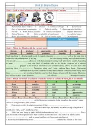 English Worksheet: introduction to unit 8 Brain Drain