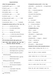 English Worksheet: Review for 8th form