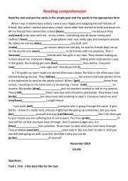 English Worksheet: violence at school