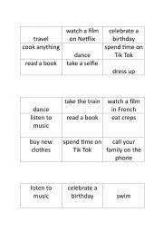 English Worksheet: preterit tic tac toe